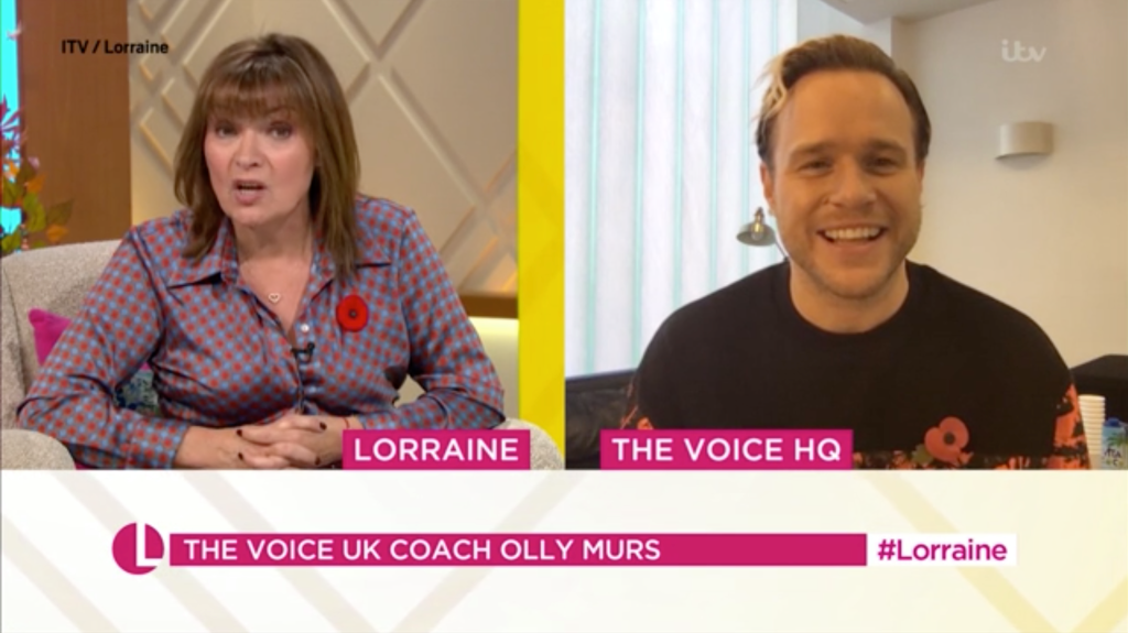 The Voice judge Olly Murs is interviewed by Lorraine Kelly on ITV's Lorraine