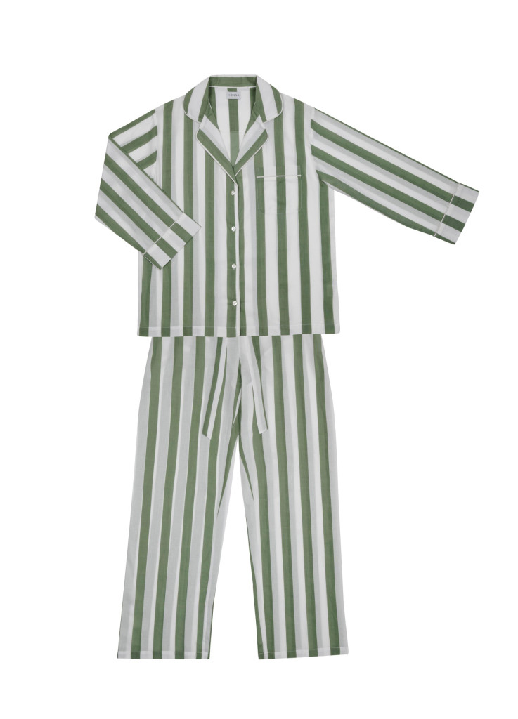 Sage green stripes, soft cotton and mother of pearl buttons all feature on Honna London?s sumptuously oversized new PJs which I can testify really can be worn on a Zoom call with no-one batting an eyelid. ?120, honnalondon.com https://www.honnalondon.com/collections/frontpage/products/sage-stripe-pyjama-set