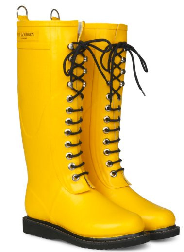 Bright yellow long wellies with lace-up detail