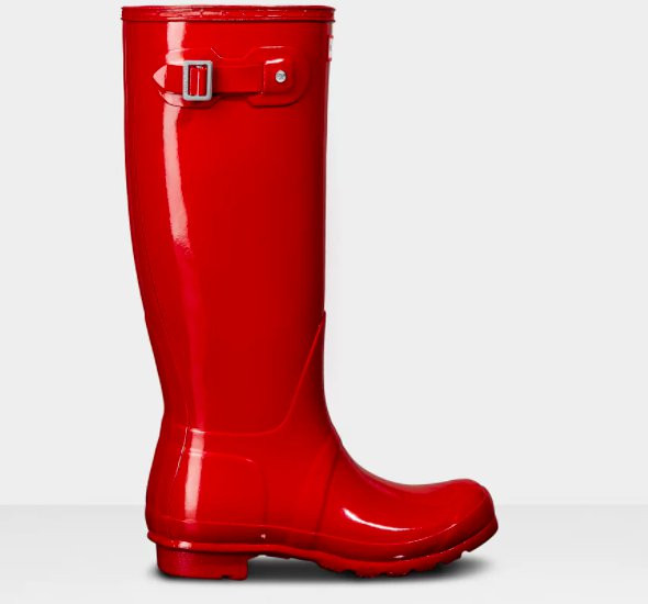 Red patent-look wellies