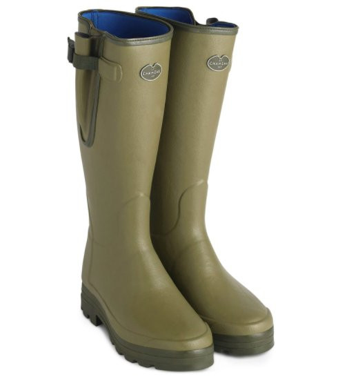Khaki coloured long wellies with cleated soles